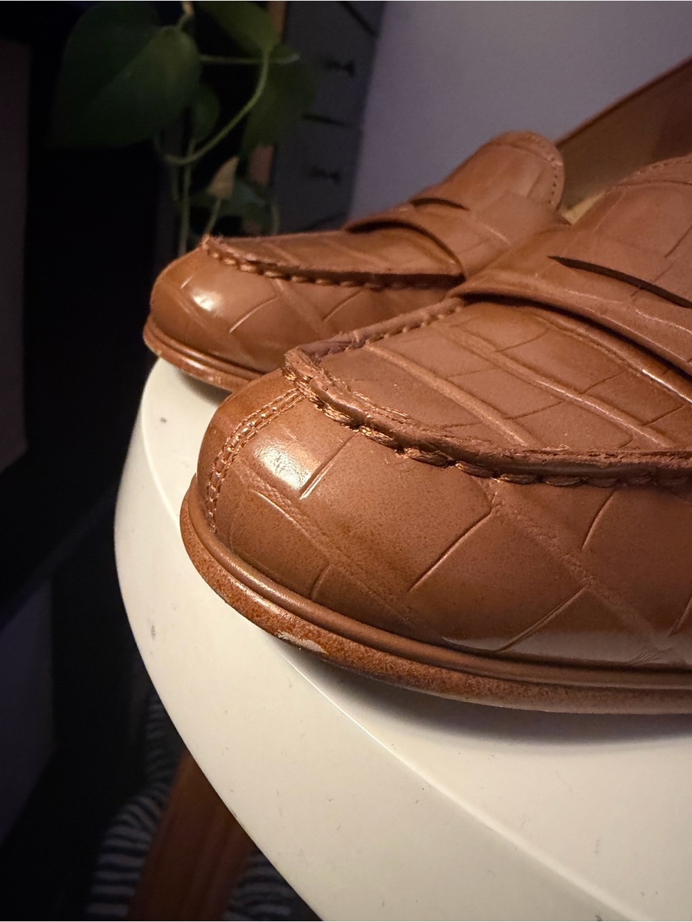 Michael Kors Croc-Embossed Leather Loafers in Brown - Picture 2 of 3